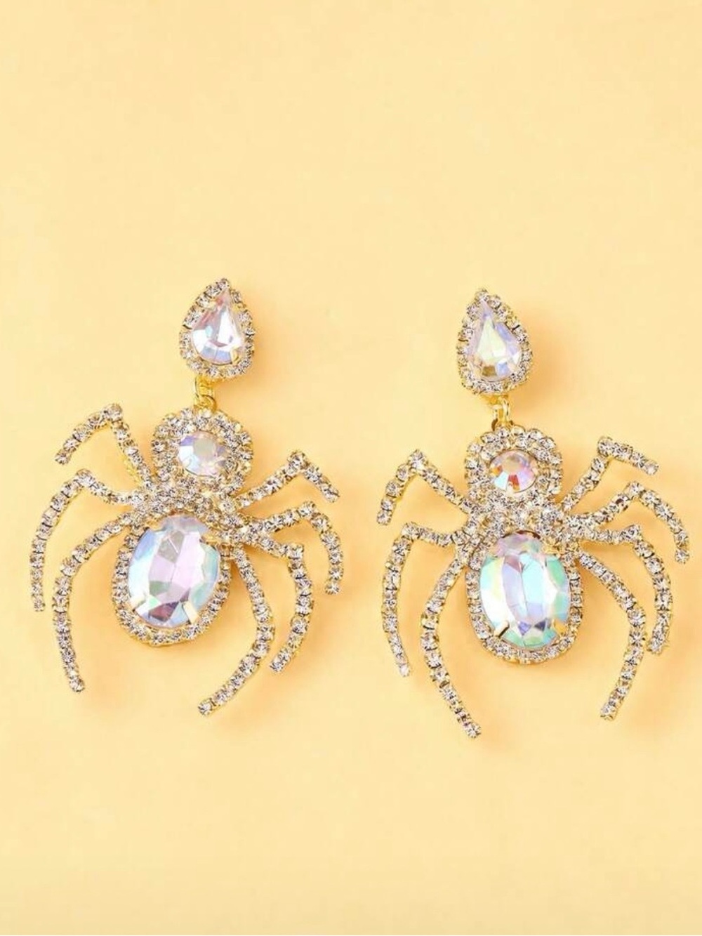 NWT Crystal Spider Statement Earrings, Multi Color with Gold